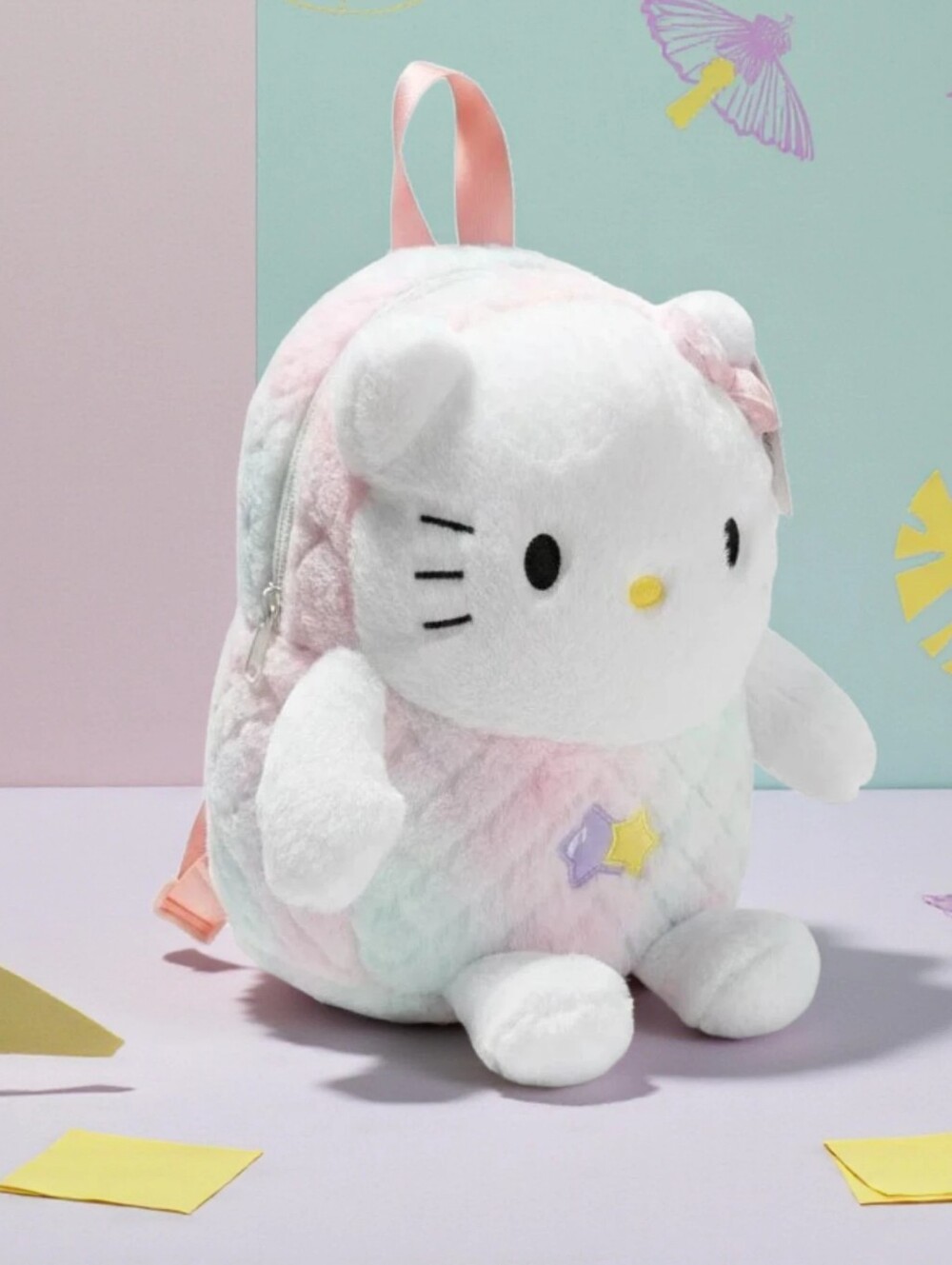 Hello Kitty Rainbow Pastel Plush Backpack - Pink & White - Picture 2 of 3